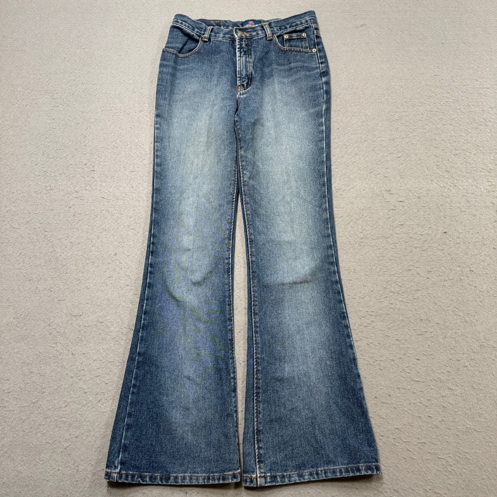 Y2K Flared Jeans Women's 28 Blue Denim Medium Wash Bell Bottoms Retro Weiqi